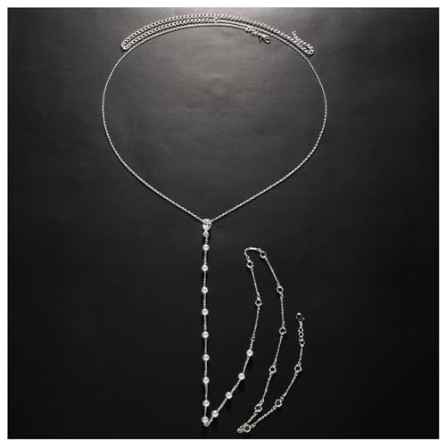 Rhinestone Back Necklace for Backless Dress - Bridal Wedding Pearl Backdrop Jewelry Crystal Long Body Chain Simple Waist Chain for Women - style: Silver