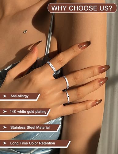 JeryWe 6 Pcs Stainless Steel Rings for Women Set Knuckle Rings Stackable Simple Carve Heart Wedding Bands Engagement Promise Eternity Bands Thumb Rings for Women - color: Silver Plated