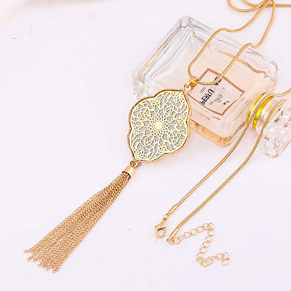 MOLOCH Long Necklaces For Woman Disk Circle Pendant Necklaces Tassel Fringe Necklace Set Statement Pendant - color: quatrefoil-shaped-gold