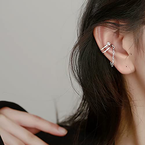 Reffeer Solid 925 Sterling Silver Minimalist Cuff Earrings Chain for Women Cartilage Wrap Earrings Helix Cuffs - color: E-Silver