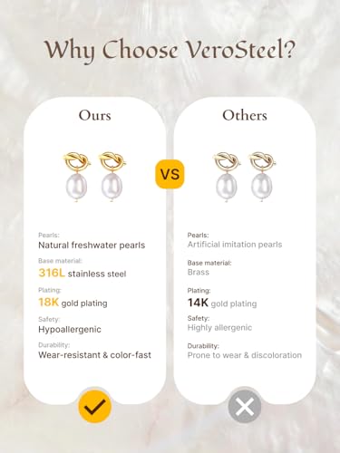 Pearl Earrings VeroSteel Dangle Earrings for Women, Dainty 14k Gold Huggie Hoop Earrings with Pearls, Trendy Pearl Drop Earrings, Stainless Steel Hypoallergenic Stud Earrings For Sensitive Ears - style: Cute Knot B