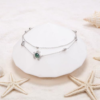 Anklets for Women 925 Sterling Silver Blue Evil Eye Infinity Butterfly Adjustable Multilayer Layered Summer Beach Ankle Bracelet Foot Chain Jewelry for Women - style: Turtle