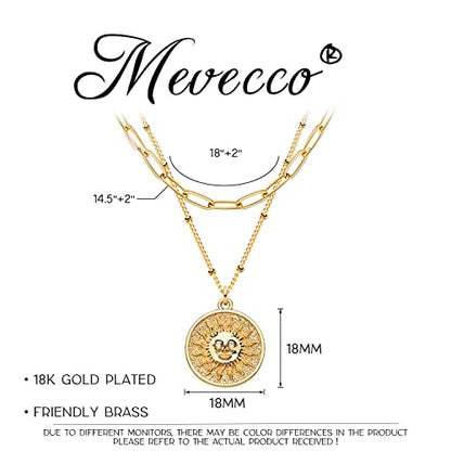 MEVECCO Layered Heart Necklace Pendant Handmade 18k Gold Plated Dainty Gold Choker Arrow Bar Layering Long Necklace for Women - style: Layer Sun Face