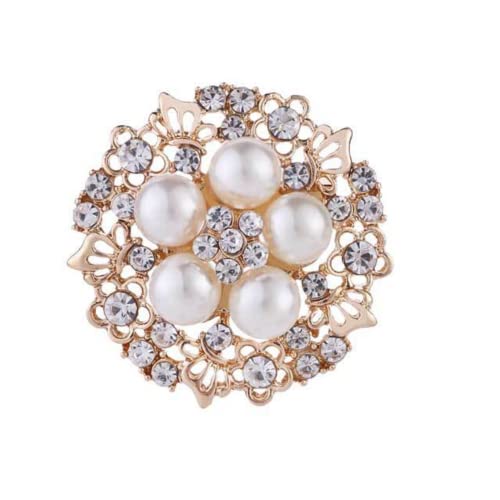 COLORFUL BLING Elegant Imitation Pearl Floral Crystal Brooch Pin for Wedding Bridal Fashion Jewelry - color: F style