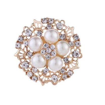 COLORFUL BLING Elegant Imitation Pearl Floral Crystal Brooch Pin for Wedding Bridal Fashion Jewelry - color: F style