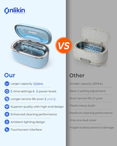 45KHz Ultrasonic Jewelry Cleaner, 5 Timer & 3 Power Modes, 35W Retainer Cleaner for Jewelry, Eyeglasses, Rings, Watch Strap, Dentures - Quiet <38dB, 20oz, 304 Stainless Steel Tank(Blue) - color: Blue