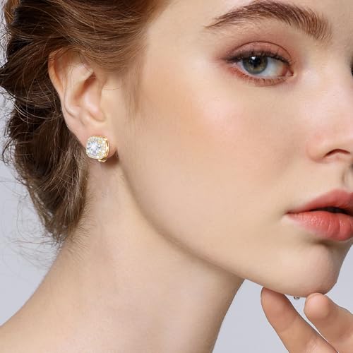 Cubic Zirconia Clip on Earrings - Women Hypoallergenic Comfortable Non Pierced Stud Earrings for Wedding and Dance Competitions, Clip-on Earrings Silver Gold - color: Gold