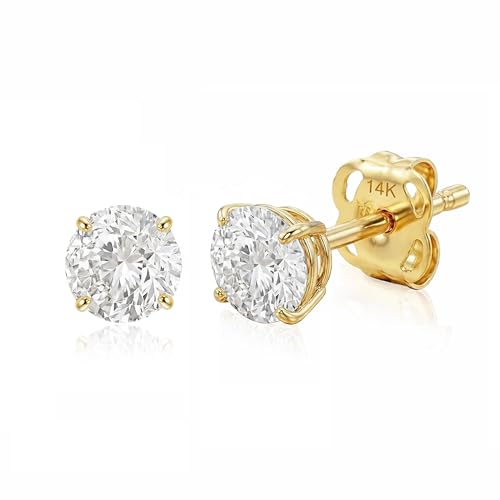 14k Gold Solitaire Round Cubic Zirconia Earrings Studs for Women & Men | Anti Tarnishing CZ Stud Earrings with 14k Gold Butterfly Pushbacks | 4MM-7.5MM by MAX + STONE - color: Yellow Gold, size: 4 mm