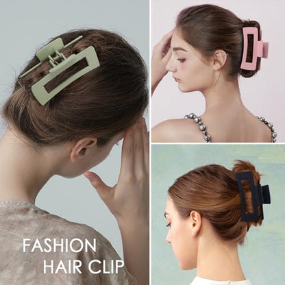 8 Pcs Large Hair Claw Clips 4.1 Inch Non-slip Big Square Matte Hair Claws for Women, Strong Hold Banana Clip for Thick Thin Hair(White/Green/Pink/Black) - color: White/Green/Pink/Black