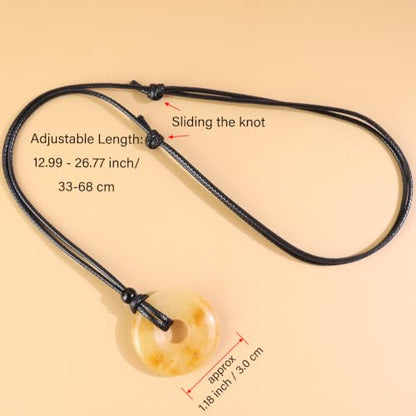 Anjiucc Natural Gemstone Pendant Necklce Lucky Coin Crystal Necklace Donut Pendnat with Adjustable Rope Healing Crystal for Men - color: Yellow Jasper