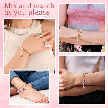 Wurosi 413Pcs Gold Charm Paperclip Charm Bracelet Making Kit for Beginner | Including Paperclip Chain Bracelets, Charms, Jump Rings, Gift Bags, Pliers for Crafts Beginner Supplies Gift - color: 413 Pcs Gold Bracelet