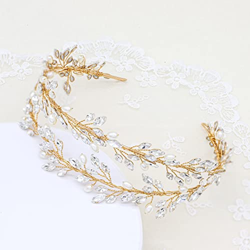 Oriamour Bridal Crystal Headbands Double Layer Wedding Headdress Gold Wedding Headpieces For Women (Gold) - color: Gold