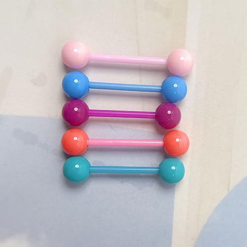 12PCS Soft Flexible Acrylic Plastic Tongue Rings | Barbells 14G 16mm for Women Nipple Rings Candy Color Tongue Piercing Jewelry Retainer for Surgery