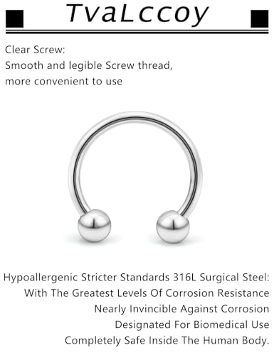 20/18/16/14G Horseshoe Septum Nose Lip Rings Smile Piercings 6/8/10/12/14/16mm Cartilage Helix Daith Earrings Surgical Steel Jewelry for Women Men - size: 18g*5/16in(8mm)