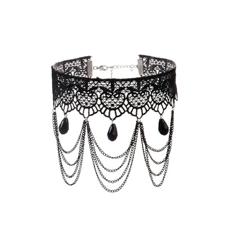 PINK TOWN Gothic Lace Choker Necklace for Women,Vintage Red Black Crystal Pendant Necklaces Punk Style Vampire Necklace Hollowed Out Layer Necklaces Halloween Jewelry Accessories - color: Black2