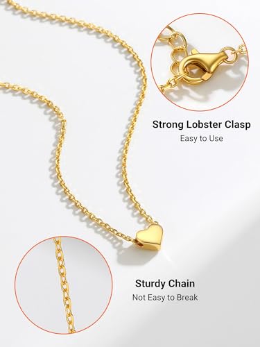 PROSILVER 925 Sterling Silver Necklace for Women Dainty Pendant Necklace | Hypoallergenic 925 Sterling Silver, Cute Small Pendant, Star/Heart/Moon/Triangle/Bar/Round Necklace Silver with Gift Box - color: 02 Gold, style: 02 Heart