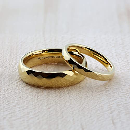 Tungsten Carbide Faceted Honeycomb Wedding Band Plated in Gold, Rose Gold or Black Ring - color: Gold-3mm