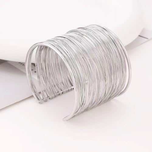 2Pcs Cuff Bangle Bracelet for Women Open Wide Wire Bracelets Gold Wrist Cuff Wrap Bracelet Adjustable - color: Silver4