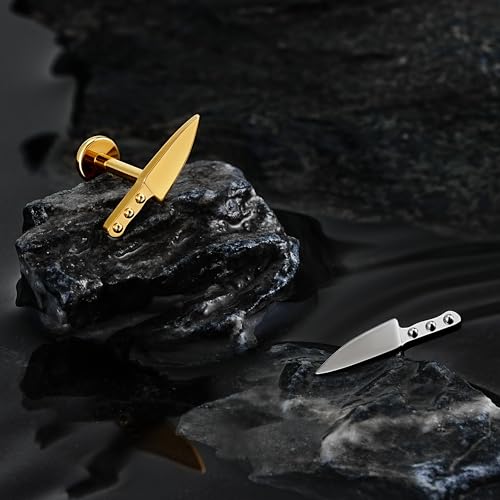 FINE4U 1PC ASTM F136 Titanium Internally Threaded Piercing Jewelry Stud 16G 6mm 8mm for Helix, Tragus, Conch, Flat - color: Knife - Tit