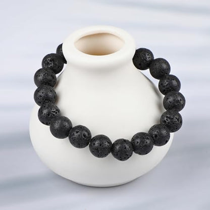 LPBeads Handmade Natural Gemstone Stretch Elastic Bracelet Healing Crystal Round Stone Beads Jewelry Gifts for Women Men - color: Black Lava, size: 10mm