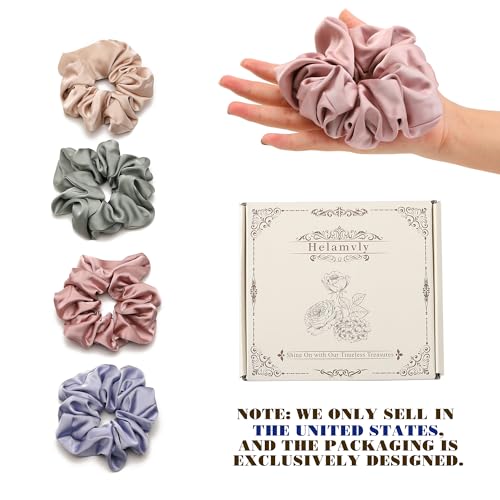4 PCS Large Satin Silk Scrunchies for Women Big Hair Scrunchies Thick Hair | Blue Green Rose-Red Champagne / Stretched 10" Length / No Damage / Gift Box /Diameter: 5 inches / All Hairstyles - color: Blue Green Rose-Red Champagne, size: 1 Count (Pack of 4)