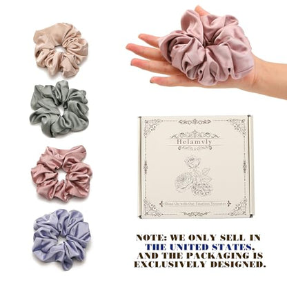 4 PCS Large Satin Silk Scrunchies for Women Big Hair Scrunchies Thick Hair | Blue Green Rose-Red Champagne / Stretched 10" Length / No Damage / Gift Box /Diameter: 5 inches / All Hairstyles - color: Blue Green Rose-Red Champagne, size: 1 Count (Pack of 4)