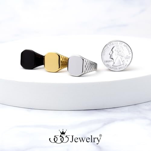 555Jewelry Stainless Steel Solid Plain High Polish Round Signet Ring for Men - color: Square Black