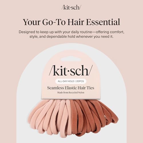 Kitsch Elastic Hair Ties No Damage | Stretchable Hair Bands - Blush 20pcs | Strong All-Day Hold Hair, Rubber Bands For Hair, Ponytail Holders | Hair Accessories for Everyday Use - color: Blush Standard (Pack of 20)