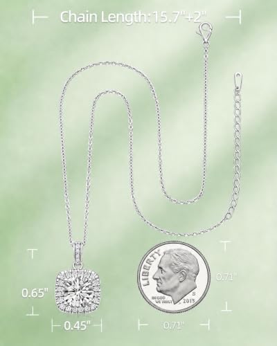 Moissanite Cushion Cut Pendant Necklace for Women - color: Silver, size: 2ct, style: Cushion Cut