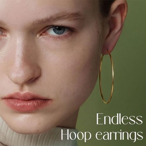 Gold Hoop Earrings for Women Hypoallergenic 925 Sterling Silver Post Hoops Earrings Lightweight Thin Large Big Hoop Earring 30/40/50/60/70mm - color: Gold 70mm