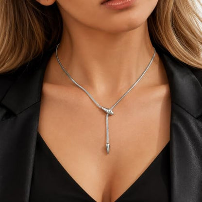 Roe Dolph Snake Chain Lariat Necklace for Women Gift Fashion Accessory Adjustable Y Necklace Sliding Bead Drop Pendant Gold Tone Silver Tone - color: A4：silver