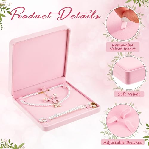 6 Pcs Velvet Jewelry Set Box Jewelry Display Case Earring Ring Bracelet Necklace Gift Box Pearl Necklace Storage Case for Mother's Day Wedding Travel Anniversary(Pink) - color: Pink