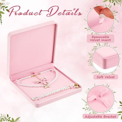 6 Pcs Velvet Jewelry Set Box Jewelry Display Case Earring Ring Bracelet Necklace Gift Box Pearl Necklace Storage Case for Mother's Day Wedding Travel Anniversary(Pink) - color: Pink