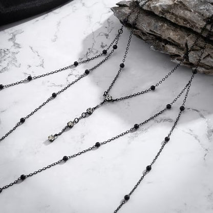 Body Chain Jewelry for Women Rhinestone Back Chain Necklace for Backless Dress Backdrop Chain Necklaces for Women - color: Black Body Chain