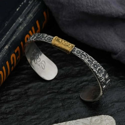 Silver Spoon Bracelet – Adjustable Cuff with Flower Pattern –Mongolian Flower Bracelet for Women&Men