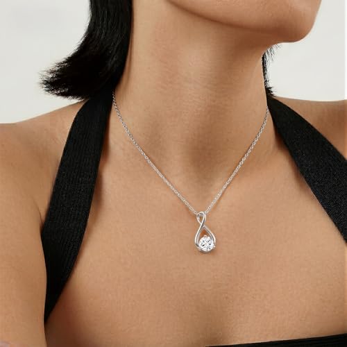 MSBLUE Infinity 1CT Moissanite Pendant Necklace, Gift for Her | Sterling Silver Infinity Design with 18+2 Inch Chain and GRA Certificate - color: Silver