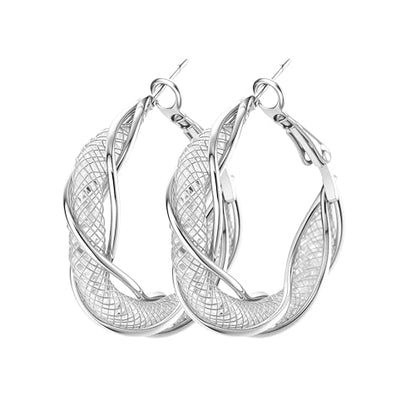 Silver Gold Plated Brass Filigree Earrings for Women - Stainless Steel 18K Gold Plated Teardrop, Twisted Dangle, Small Huggie Hoop with Rhinestone, Chunky Gold Earrings - color: Silver