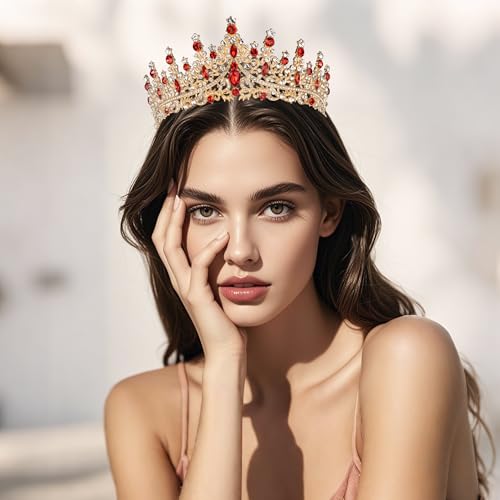 Tiaras and Crowns for Women Crystal Princess Tiaras Rhinestone Queen Crowns For Wedding Bridal Birthday Prom Pageant Party (Tiara 100) - color: Gold Red