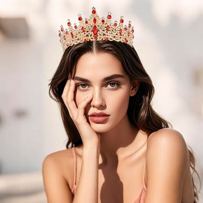 Tiaras and Crowns for Women Crystal Princess Tiaras Rhinestone Queen Crowns For Wedding Bridal Birthday Prom Pageant Party (Tiara 100) - color: Gold Red