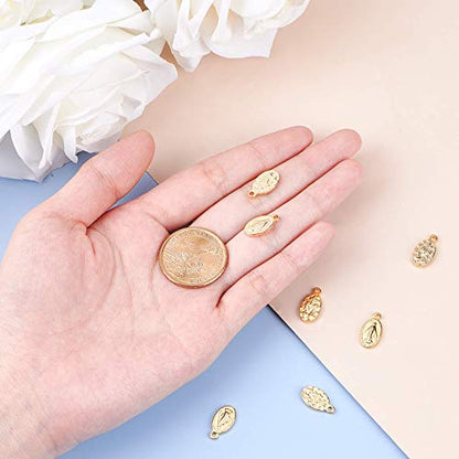 UNICRAFTALE 10pcs Oval Extender Chain Drop 304 Stainless Steel Pendants Oval with Virgin Mary Charms Golden Color 15mm End Drop Charm Connector for DIY Jewelry Making - color: Golden-S