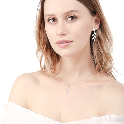 DHQH Bridesmaid Necklace Earrings Set Gifts I Couldn't Say I DO Without You Cubic Zirconia Leaf Pendant Necklace Bridesmaid Proposal Gift Set of 4 6 - color: rose-leaf-4set