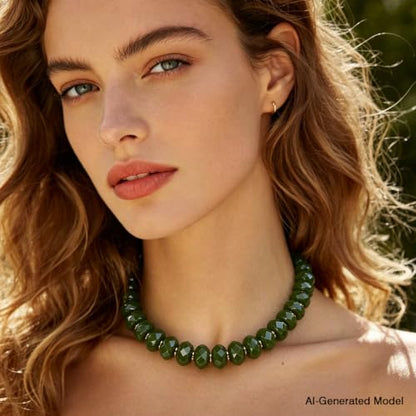 Colorful Chunky Acrylic Beaded Choker Necklaces for Women | Multicolor Faceted Beads, Sturdy Metal Chain, Adjustable Detachable, Lightweight, Summer Boho, Sparkly Statement Jewelry Gift - color: Dark Green