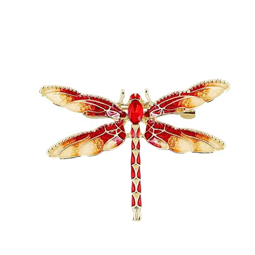 Dragonfly Enamel Brooch for Women Men, Lovely Retro Animal Lapel Pin, Vintage Art Dragonfly Jewelry, Christmas Gift Brooch for Coat Hat Bag - color: Red