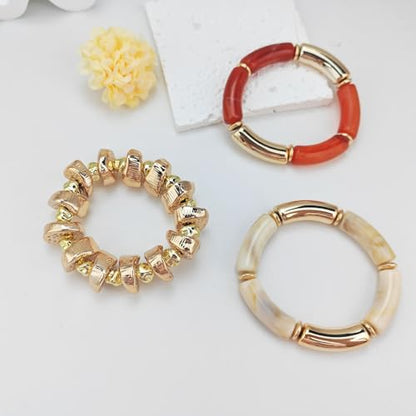 YBMYCM Summer Beach Beaded Chunky Bracelets for Women, Acrylic Beads Stretch Bracelet Jewelry Set Trendy Statement Resin Bead Bangle for Women - style: 3PCS