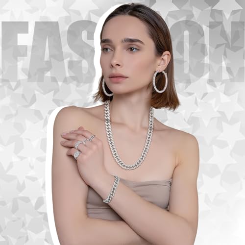 Inbagi Maitys 15 Pcs Halloween Jewelry Women Chain Necklace Bracelet Stud Earrings Hoops Bracelet Big Circle Earring Rings Set - style: Cuban