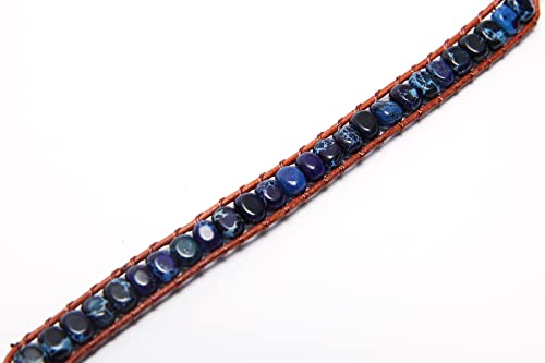 7 Chakra Bracelet Bohemian Handmade Leather Wrap Healing Protection Natural Stone Yoga Beaded Bracelets Boho Friendship Jewelry - color: Navy Blue Turquoise