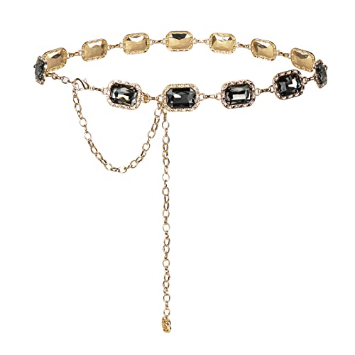 ILuvatar Green Glass Diamond Chain Belt - Metal Women's Western Style Dress Belt - color: Gold-s-black