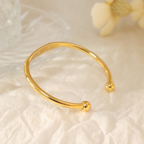 Dainty Gold Open Thin Cuff Bangle Bracelets for Woman, 18k Gold Plated Adjustable Bracelet - color: thin bar