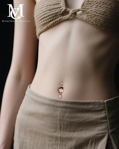 Belly Button Rings Pack 14G Belly Piercing Jewelry 316L Stainless Steel Belly Rings for Women 3PCS Navel Piercing Jewelry - color: Gold