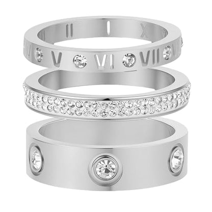 Love Friendship Gold Rings Set for Women 18K Gold Plated Titanium Steel Dainty Cubic Zirconia Rings Fashion Stacking Bands Valentines Day Mother's Day Christmas Day Best Gifts - color: Silver